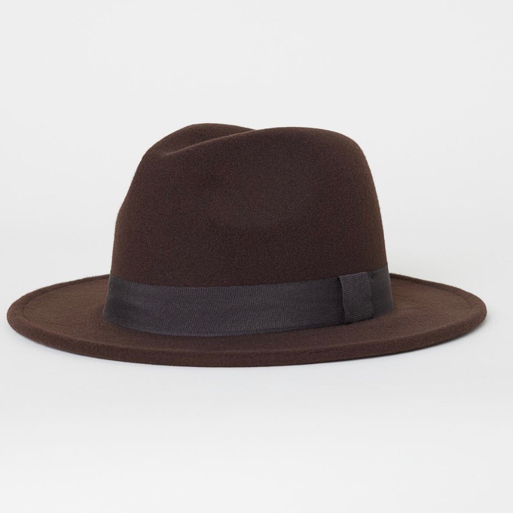 H&M Dark Brown Flat brim fadora hat new